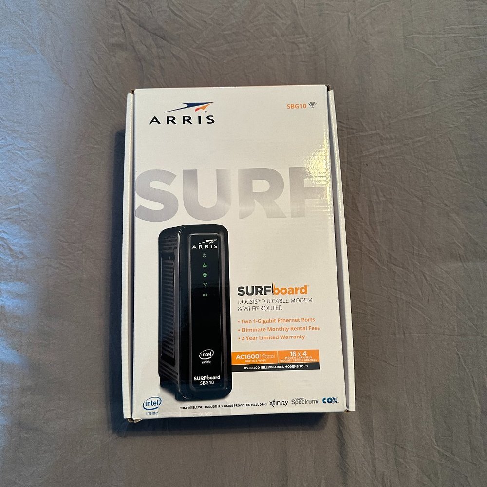 ARRIS SURFboard 16x4 DOCSIS 3.0 Wi-Fi Cable Modem, Model SBG10 (Black)